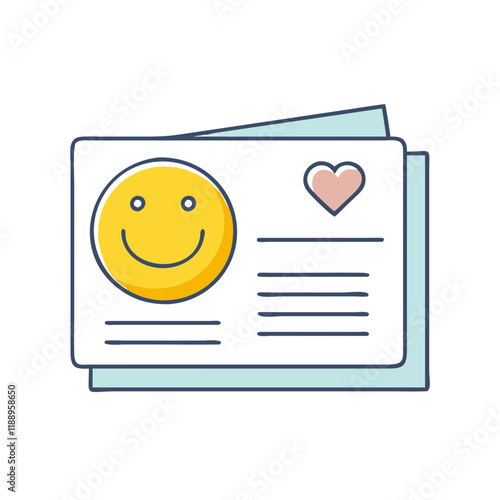 postcard with smiley vector icon, postcard with smiley vector illustration - simple illustration of postcard with smiley, perfect for logos,and postcard with smiley -themed designs. photo