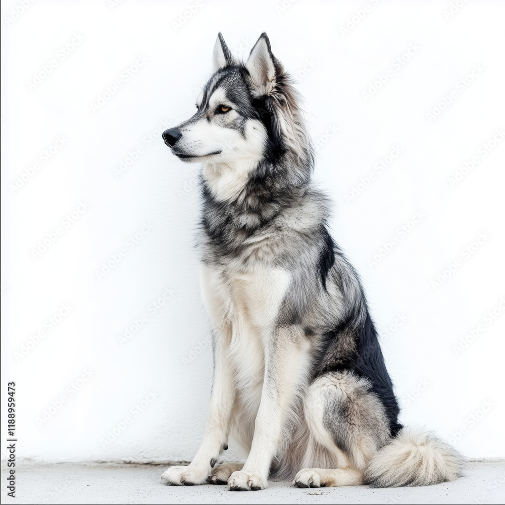 A dog sitting on the ground, front image, white background, HD A dog sitting on the ground, front image, white background, HD