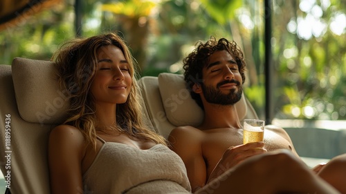 Photo Couple Relaxing Tropical Vacation Resort