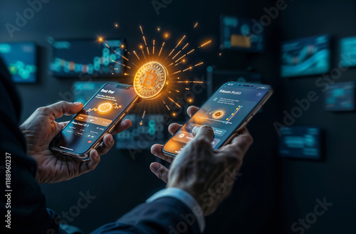 A welldressed man in a formal suit is holding two mobile phones in his hands