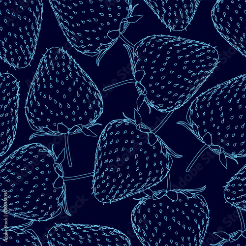 Blue pattern of strawberries. The blue color scheme gives the image a calm and soothing mood