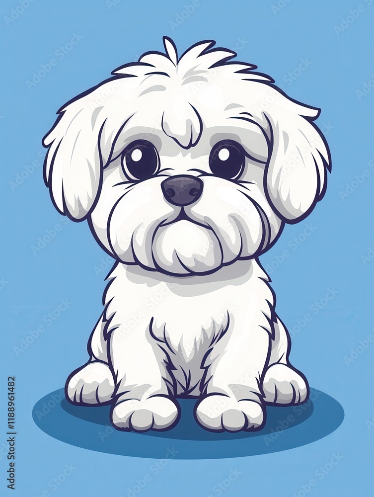 Fototapeta premium Maltese dog animal chibi cartoon style isolated plain background illustration