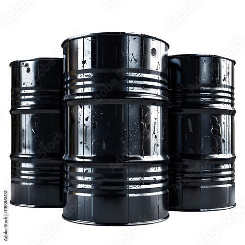 Industrial black oil drum isolated on transparent background photo