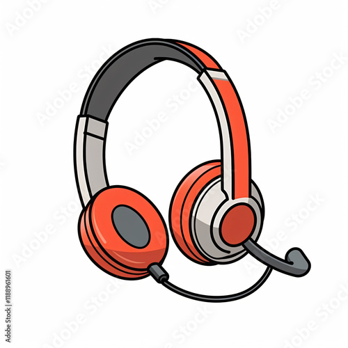 Modern Headset with Microphone on White - Flat Cartoon Vector icon chat audio   