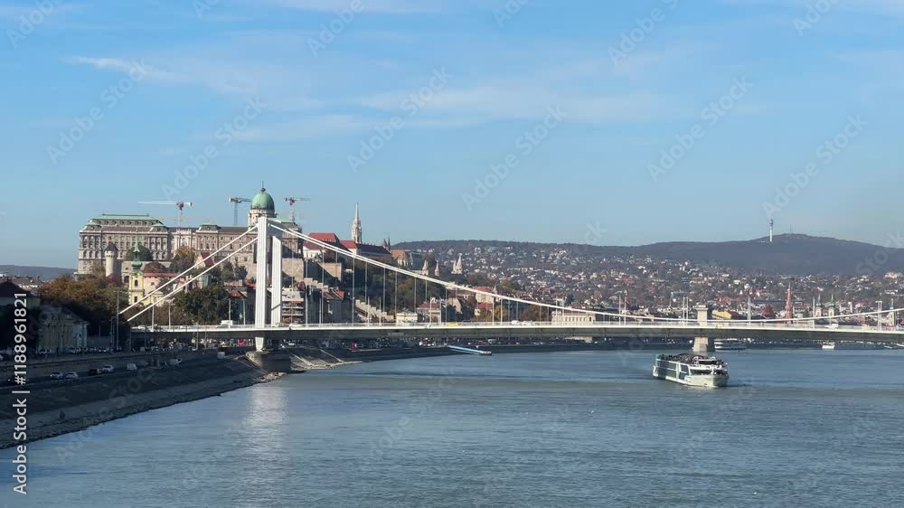 River Danube with Elizabeth bridge at autumn close-up, Hungary River Danube with Elizabeth bridge at autumn close-up, Hungary