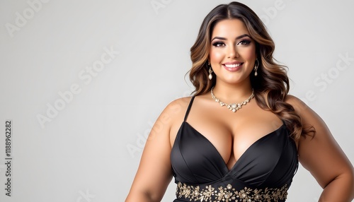 Wallpaper Mural Confident plus-size woman in elegant evening gown, radiating beauty and self-assurance - promotes body positivity and inclusive beauty standards - suitable for fashion, beauty, and event promotions Torontodigital.ca