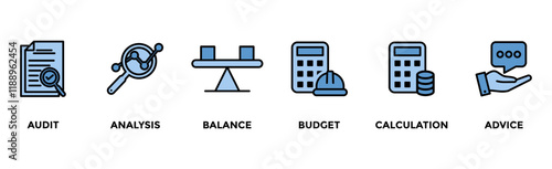 Accounting banner web icon vector illustration concept for business and finance with an icon of the audit, analysis, balance, budget, calculation, and advice