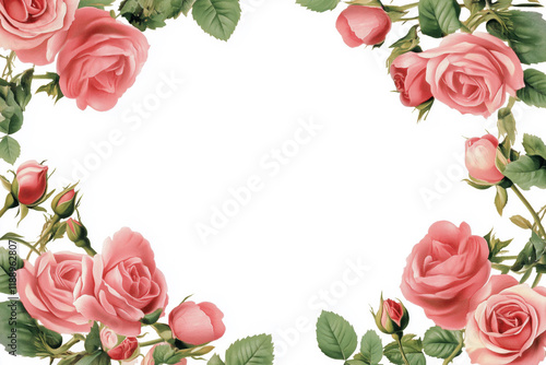 Wallpaper Mural A white background surrounded by watercolor pink roses with empty space for text, logo, and own design placement Torontodigital.ca
