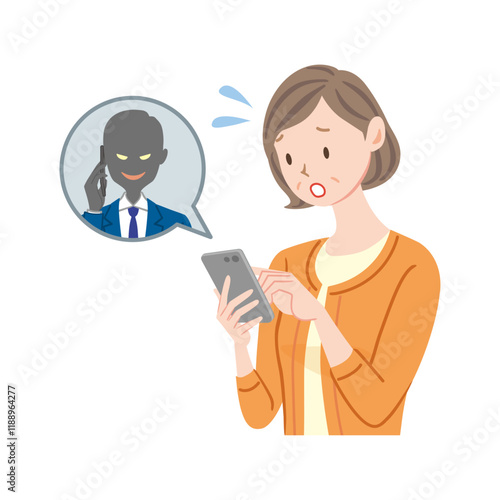 振り込め詐欺　中高年　女性　電話　イラスト