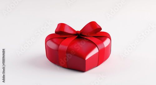 Heart-shaped red box with a ribbon on a white background