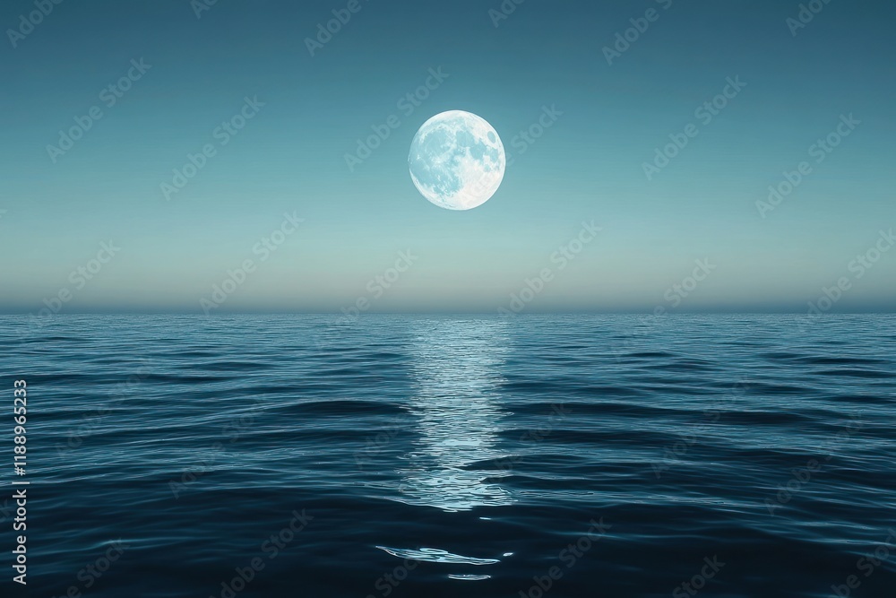 Full Moon Over Tranquil Ocean Waters At Night Full Moon Over Tranquil Ocean Waters At Night