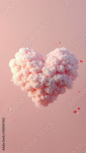 Heart-shaped soft cloud: 3D rendering for love themes, Valentine's Day, romantic marketing, and emotional wellness photo