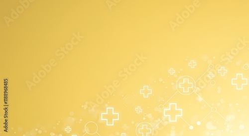Abstract Medical Background Golden Yellow Healthcare Network with Plus Symbols and Connections
