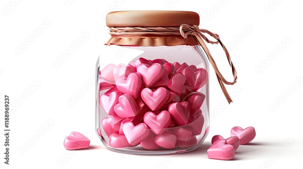 Pink Valentine's Day hearts in a glass jar Pink Valentine's Day hearts in a glass jar
