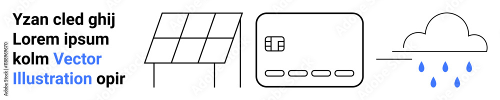 Solar panels converting sunlight into energy, smart home control panel, and cloud with rain drops. Ideal for renewable energy, smart home technology, sustainability, weather, environmental Solar panels converting sunlight into energy, smart home control panel, and cloud with rain drops. Ideal for renewable energy, smart home technology, sustainability, weather, environmental