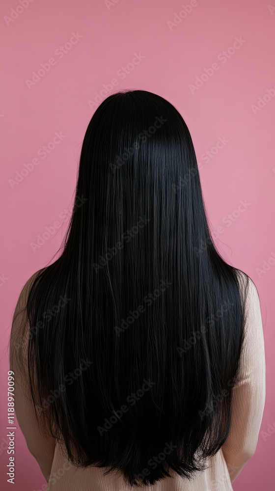 Naklejka premium Elegant Black Hair Against a Pink Background