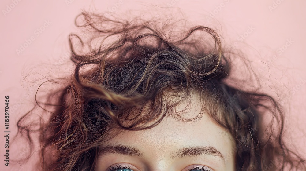 Naklejka premium Close-up of Gorgeous Curly Hair on a Beautiful Woman