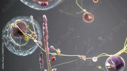 Close-up microscopic visualization of biological processes in action.