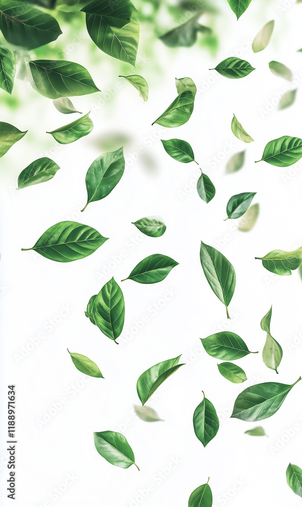 Green leaves on a white background with copy space Green leaves on a white background with copy space