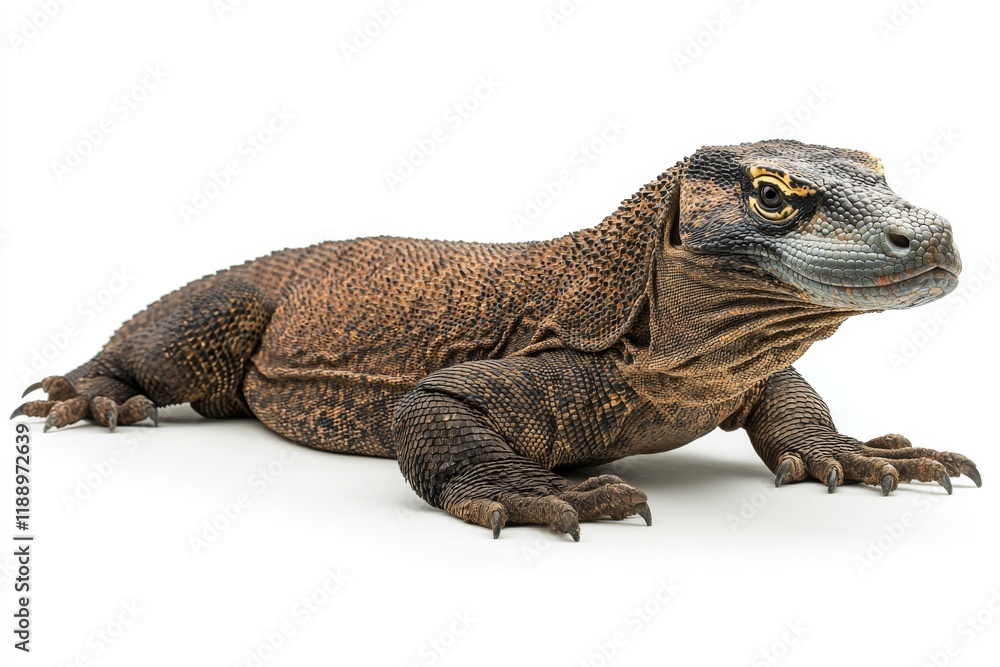 Fototapeta premium A detailed lizard with textured skin and a prominent head, showcasing its unique features against a plain background.