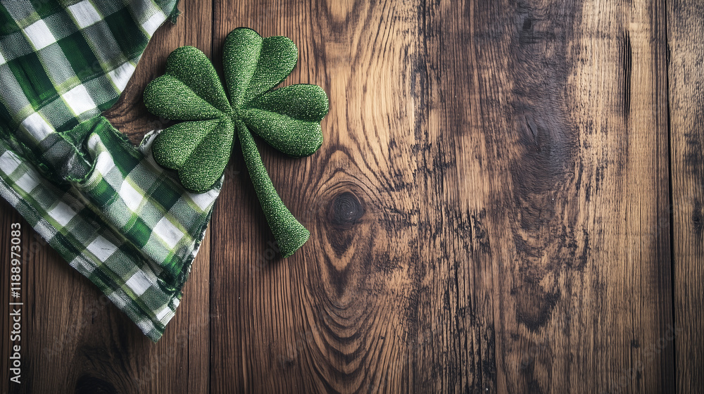 St Patricks day background with wood surface and Irish plaid fabric. St Patricks day background with wood surface and Irish plaid fabric.