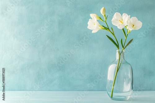 Wallpaper Mural Minimalist composition of yellow freesia flowers in a clear glass vase against a soft pastel background with gentle lighting Torontodigital.ca