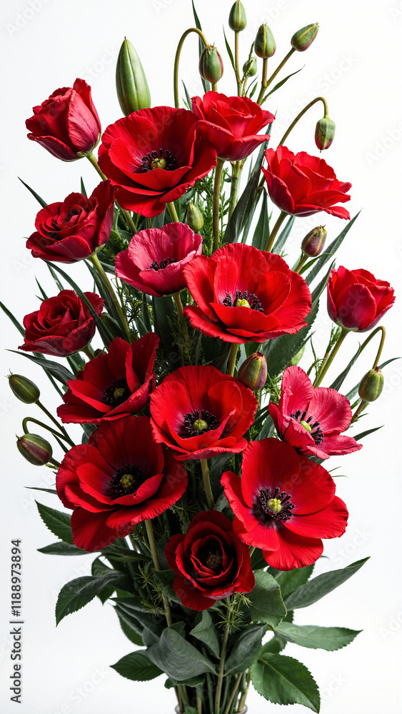 Vibrant Red Flowers Isolated on white background: Perfect for Valentine's Day, Weddings, and Floral Designs Vibrant Red Flowers Isolated on white background: Perfect for Valentine's Day, Weddings, and Floral Designs