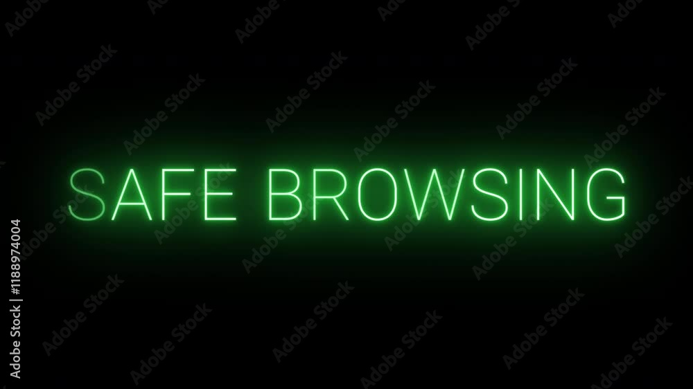 Flickering neon green glowing Safe Browsing sign animated black background Flickering neon green glowing Safe Browsing sign animated black background