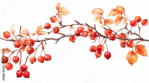 Isolated hawthorn berries of autumn on white background. Thornpath. Illustration photo