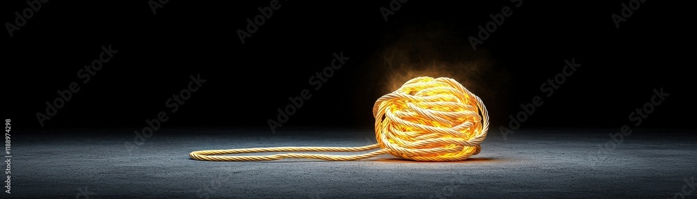 Glowing Ball of Twine on Dark Background with Dramatic Lighting and Textural Contrast Glowing Ball of Twine on Dark Background with Dramatic Lighting and Textural Contrast