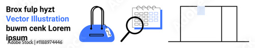 Magnifying glass examining a calendar and electronic gadget, representing analysis and scheduling. Ideal for business planning, data review, office work, productivity, organization, time management