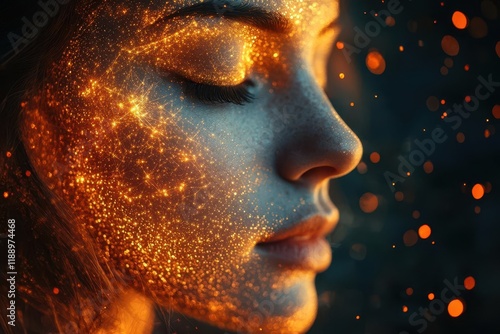 divine feminine sacred geometry portrait with luminous energy lines and spiritual symbols representing universal consciousness and enlightenment