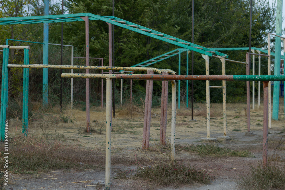 Old iron school sports ground. Boguchar village Old iron school sports ground. Boguchar village