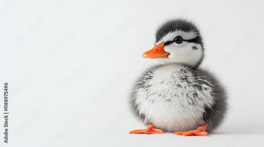 A small, adorable duck sitting on a clean white background, its orange beak and feet contrasting with its soft feathers. A small, adorable duck sitting on a clean white background, its orange beak and feet contrasting with its soft feathers.