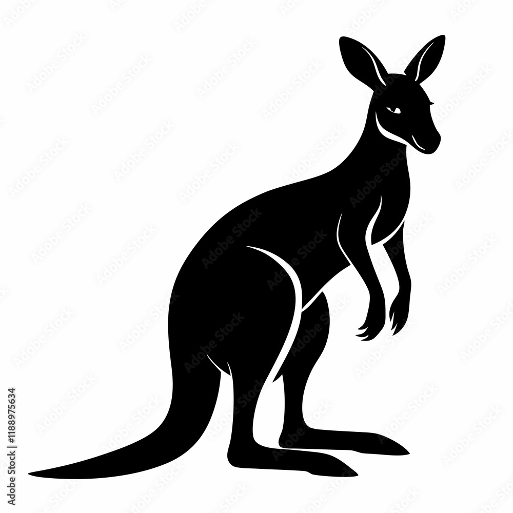 kangaroo silhouette vector illustration, Black silhouette vector of kangaroo set icon kangaroo silhouette vector illustration, Black silhouette vector of kangaroo set icon