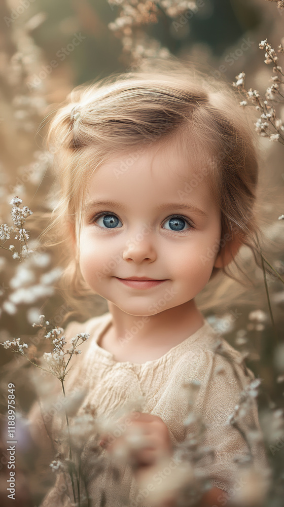 Charming child portrait in meadow nature photography ethereal atmosphere close-up view innocence and joy Charming child portrait in meadow nature photography ethereal atmosphere close-up view innocence and joy