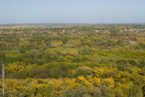 Texture of spring forest from the height of the hill. Boguchar village photo