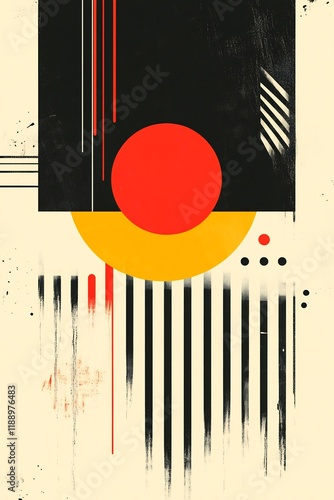 Bold Geometric Abstract Digital Painting: Vividly Colored Circles and Lines on Textured Background. AI Generated