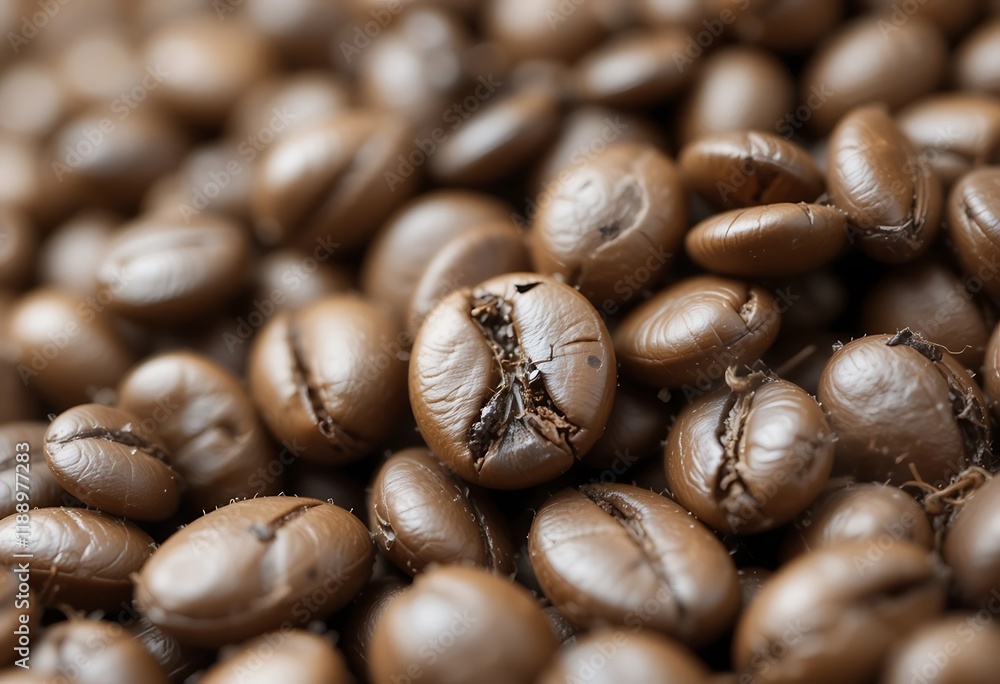 Roasted coffee beans close up detail showing texture and color Roasted coffee beans close up detail showing texture and color