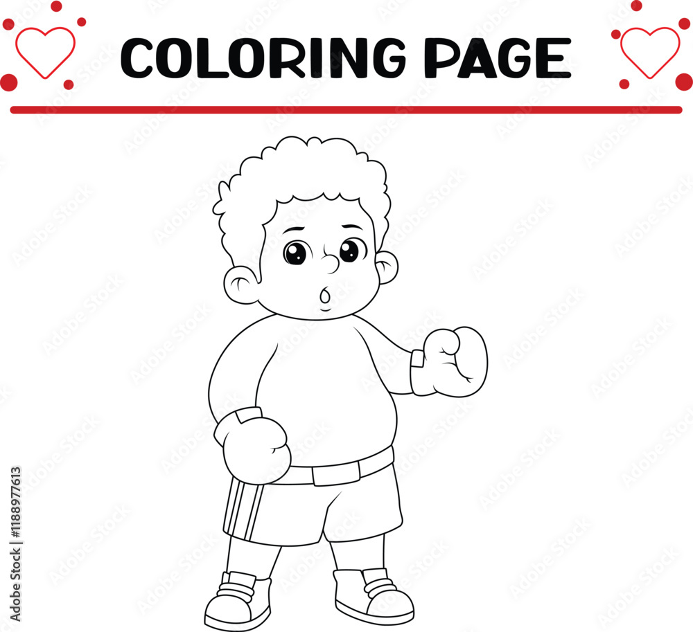 cute fat boy using red boxing gloves coloring page for kids cute fat boy using red boxing gloves coloring page for kids