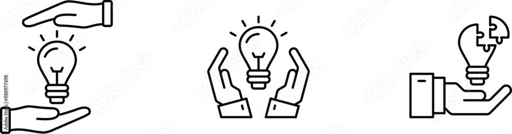 Fototapeta premium Set of idea icons featuring lightbulb vectors, symbolizing creativity and inspiration, designed on a clean white background