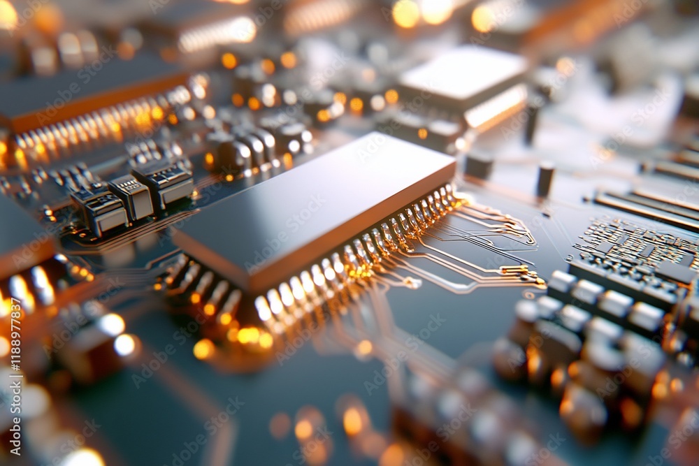 Close-up circuit board; processor, technology, detail, glow, background Close-up circuit board; processor, technology, detail, glow, background