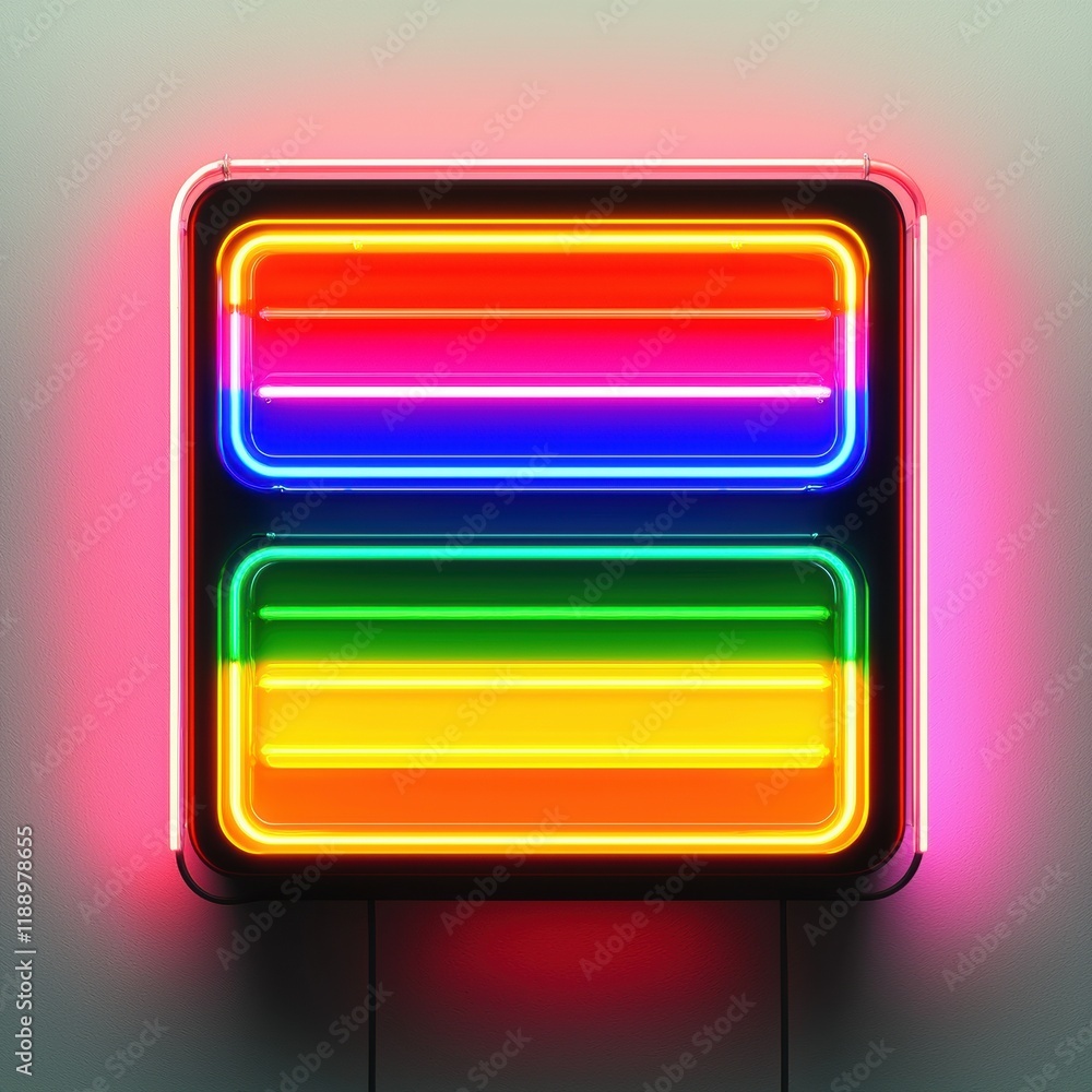 Colorful Neon Light Sign with Bright Rainbow Pattern Displaying Equality Colorful Neon Light Sign with Bright Rainbow Pattern Displaying Equality