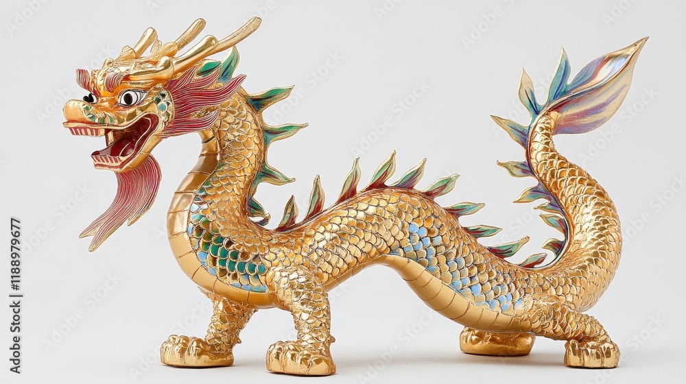 Fototapeta premium Exquisite Golden Dragon Sculpture for Chinese New Year Celebrations Featuring Vibrant Colors and Intricate Details Celebrating Cultural Festivities