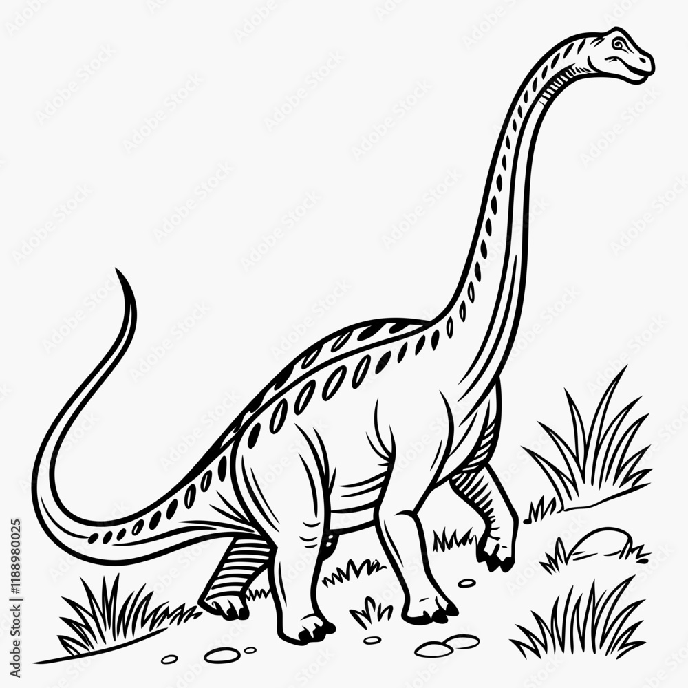 Obraz premium Diplodocus line art icon, Dinosaur, Cretaceous, line art Black vector illustration