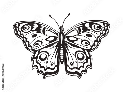 Intricate black and white butterfly illustration for nature-themed designs