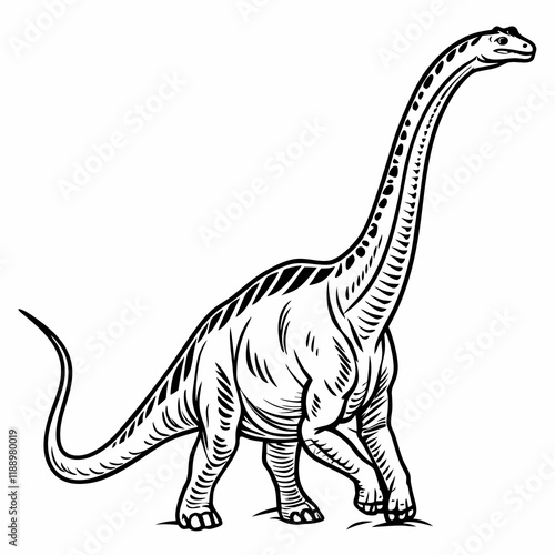 Diplodocus line art icon, Dinosaur, Cretaceous, line art Black vector illustration