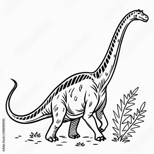 Diplodocus line art icon, Dinosaur, Cretaceous, line art Black vector illustration