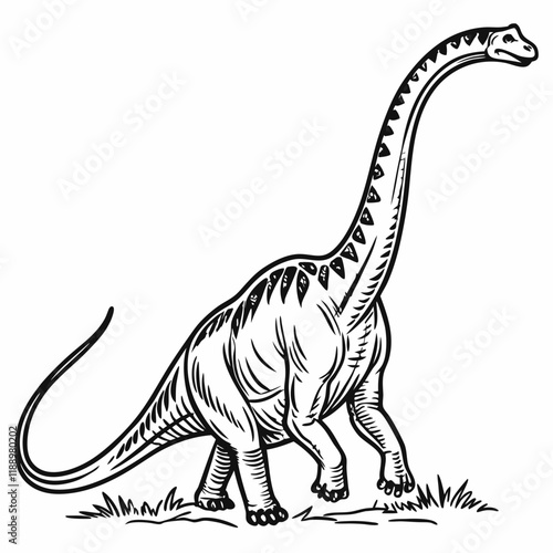 Diplodocus line art icon, Dinosaur, Cretaceous, line art Black vector illustration