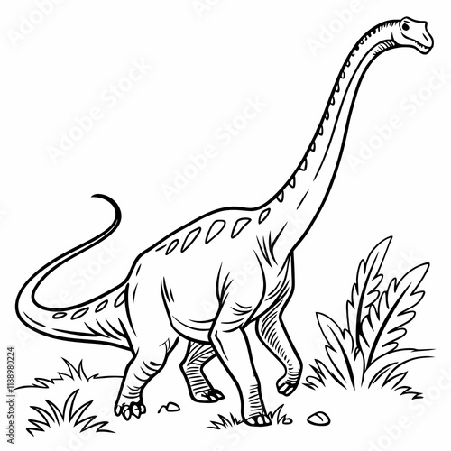 Diplodocus line art icon, Dinosaur, Cretaceous, line art Black vector illustration